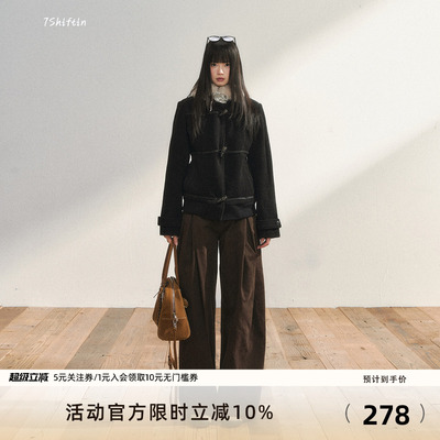 7Shiftin原创设计垂坠感宽松棕色休闲裤秋冬新款高腰百搭直筒长裤