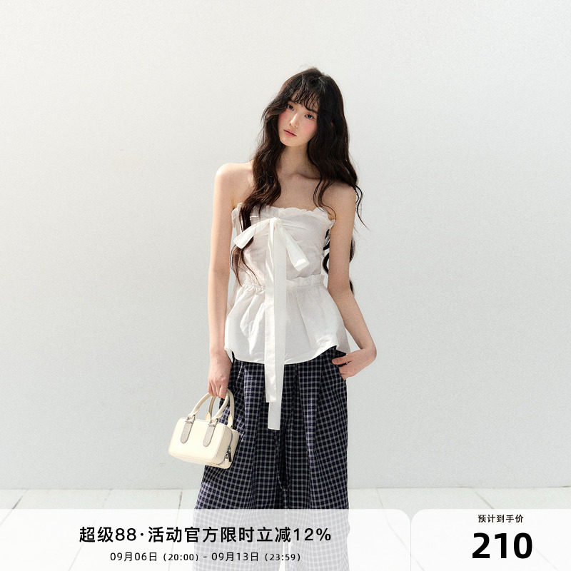 7Shiftin 原创设计春夏新款甜辣收腰花边背心修身显瘦抹胸上衣女