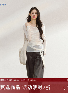 7Shiftin 原创设计秋季新款不规则长袖薄款罩衫女宽松显瘦T恤上衣