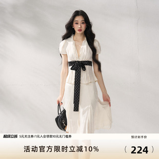 上衣系带收腰V领T恤修身 7Shiftin原创设计夏季 新款 宽松时尚 女 短袖