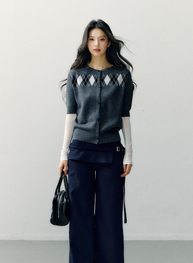 7Shiftin 原创设计灰色菱形格毛衣