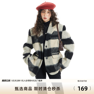 原创设计高级格子毛呢大衣秋冬新款 保暖学院风外套 22AW 7Shiftin