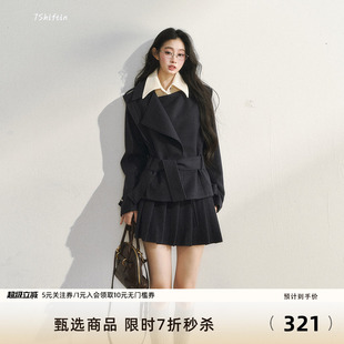 7Shiftin 棉服短裙子两件套女 原创设计学院风穿搭假两件夹棉西装