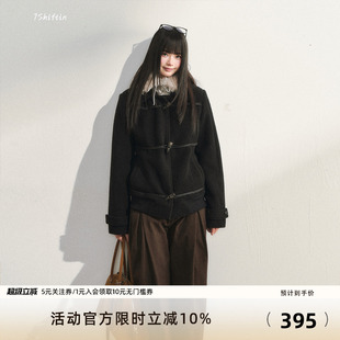 百搭修身 保暖毛呢大衣 原创设计黑色牛角扣外套秋冬新款 7Shiftin