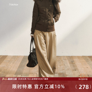7Shiftin 原创设计卡其色高级西装阔腿裤宽松休闲垂感低腰直筒裤