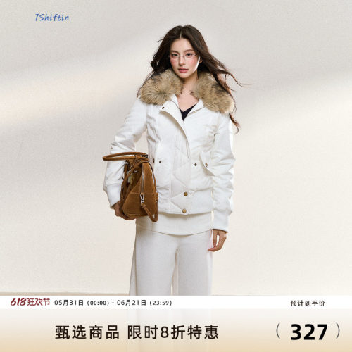 7Shiftin 原创设计秋冬款美式复古毛绒拼接白色棉服短款夹克外套