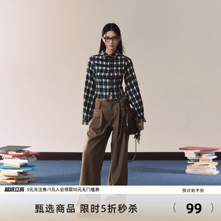 休闲裤 7Shiftin复古修身 衬衣秋冬新款 格纹衬衫 女 套装