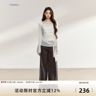 垂坠高级感休闲裤 新款 子 原创设计感深灰色宽松直筒西裤 7Shiftin