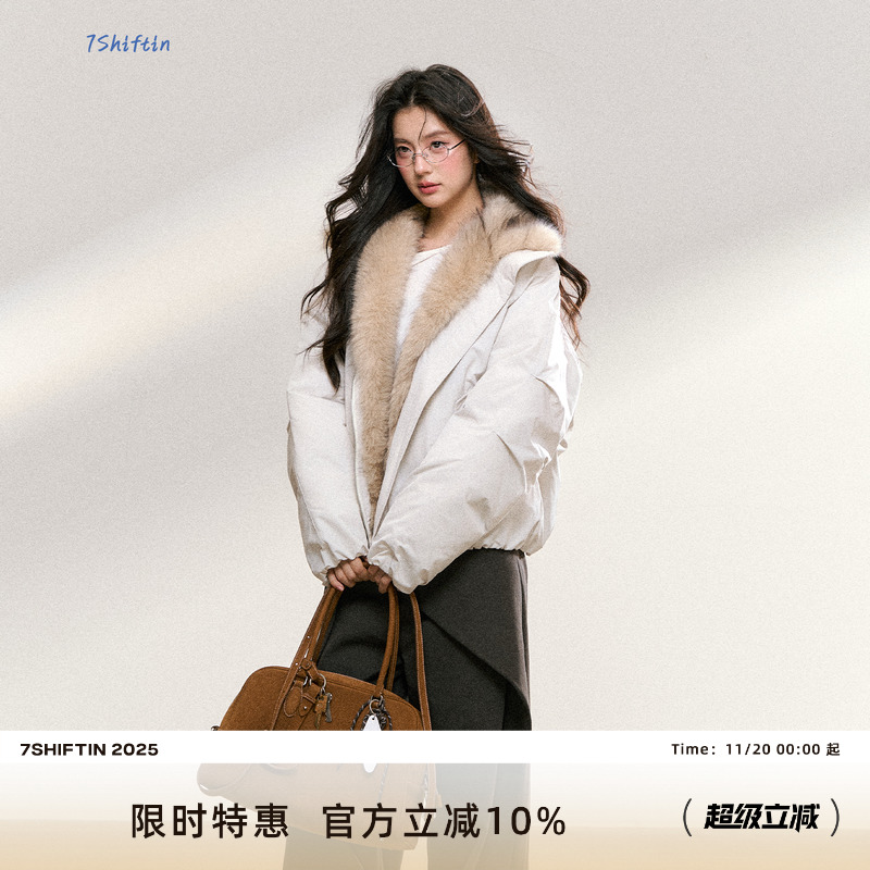 7Shiftin原创设计高级感慵懒风夹克保暖百搭外套双色连帽棉服外衣