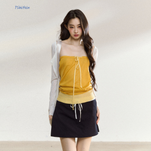 7Shiftin原创设计秋季 三色辣妹抹胸背心外穿无肩带内搭上衣女 新款
