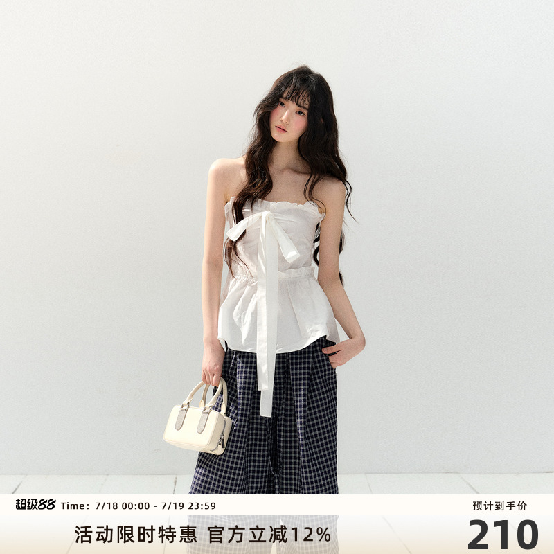 7Shiftin 原创设计春夏新款甜辣收腰花边背心修身显瘦抹胸上衣女