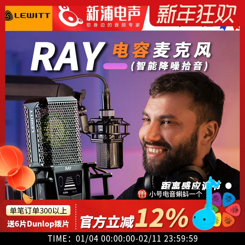 LEWITT/莱维特 RAY电容心型指向麦克风声卡练歌隔音带货直播收音