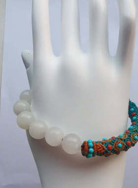 和田玉手串回纹编织半手镯独特复古国风系手工编织绳手环