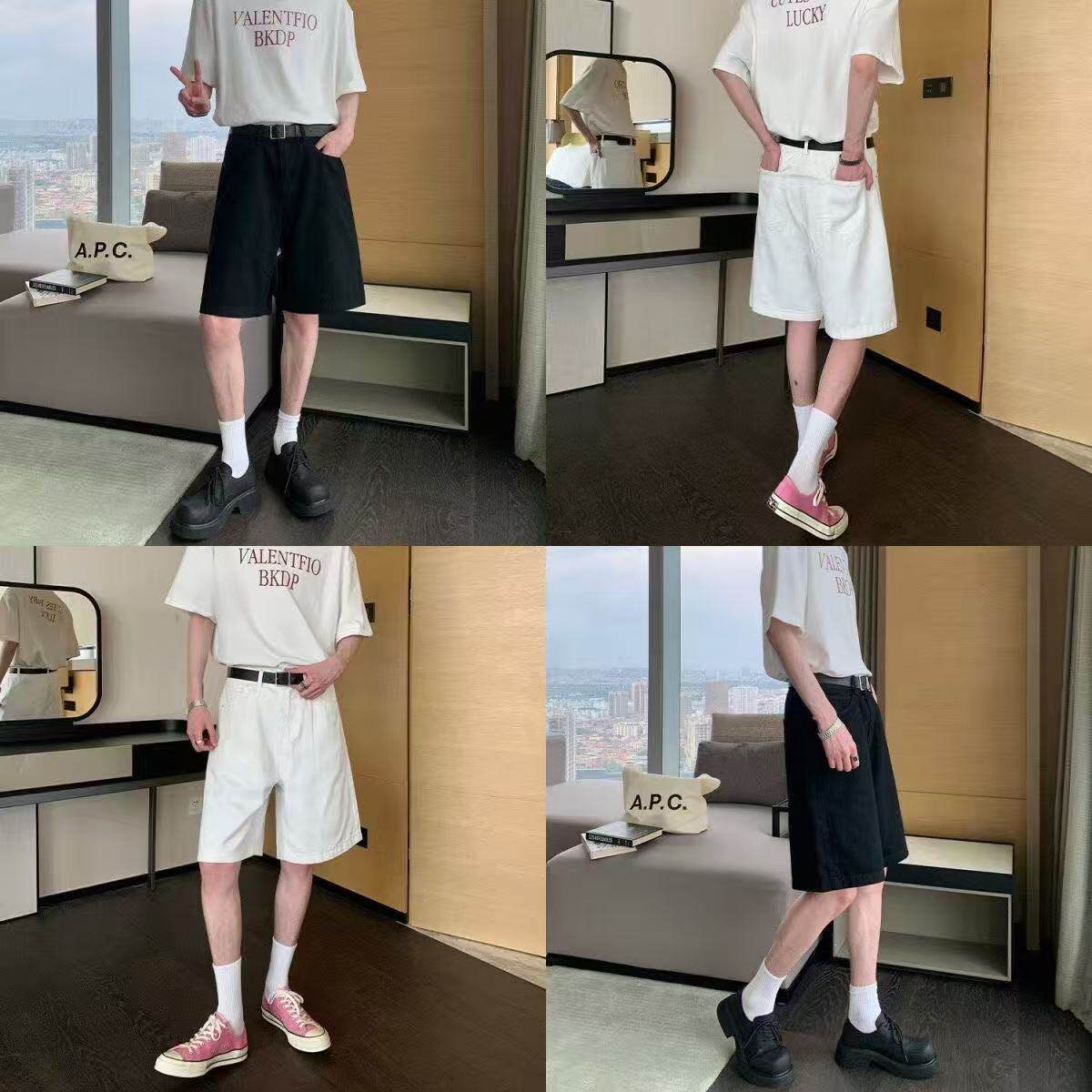 夏季韩版纯色五分牛仔短裤男女款