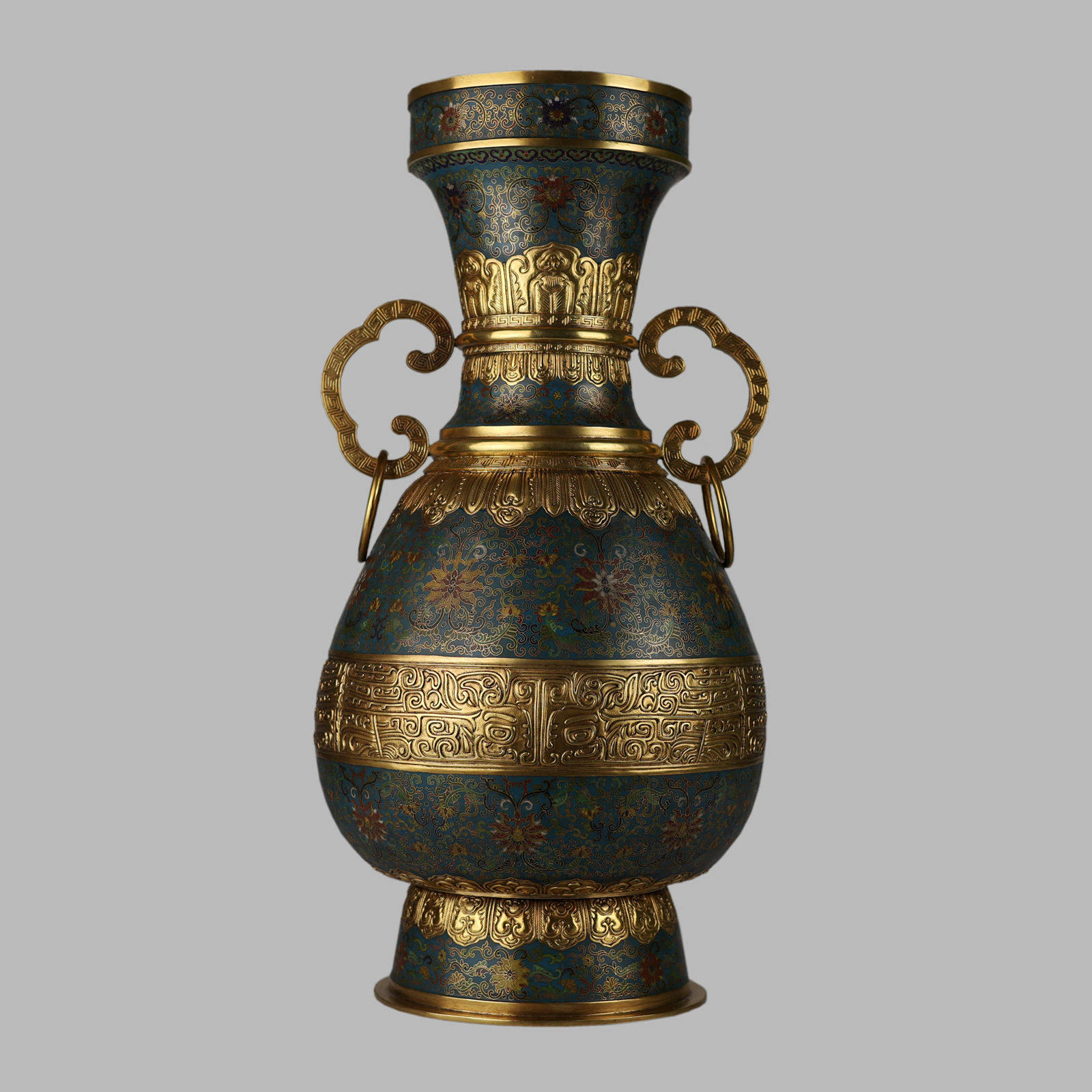 仿清代故宫纯紫铜胎手工錾刻景泰蓝掐丝珐琅复古大花瓶艺术品收藏