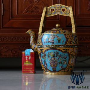 手工紫铜厚胎景泰蓝掐丝珐琅提梁壶茶壶茶道仿古仿明清仿古董收藏