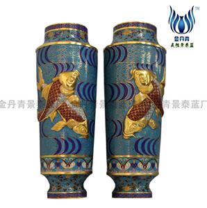 手工錾刻景泰蓝珐琅双鱼瓶仿古花瓶商务礼品客厅办公博古架摆件