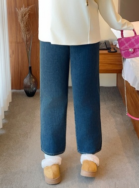梵朵大码女装4379秋冬新款胖MM高腰百搭薄绒款牛仔裤休闲小脚裤