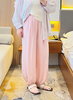 花契大码裤装13937夏季宽松慵懒奶奶裤2025新款薄款高腰束脚裤