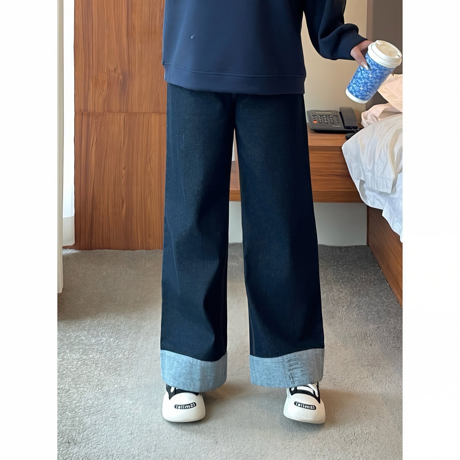 花契大码裤子4354秋冬拼接卷边设计感牛仔裤梨型身材显瘦阔腿裤,女装/女士精品,大码裤装,淘宝优惠券,粉丝福利购,淘宝优惠卷