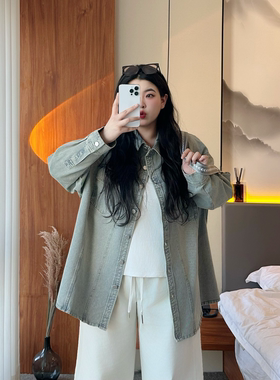 梵朵大码女装初春时尚休闲不臃肿牛仔衬衫宽松显瘦小众外套15559Y