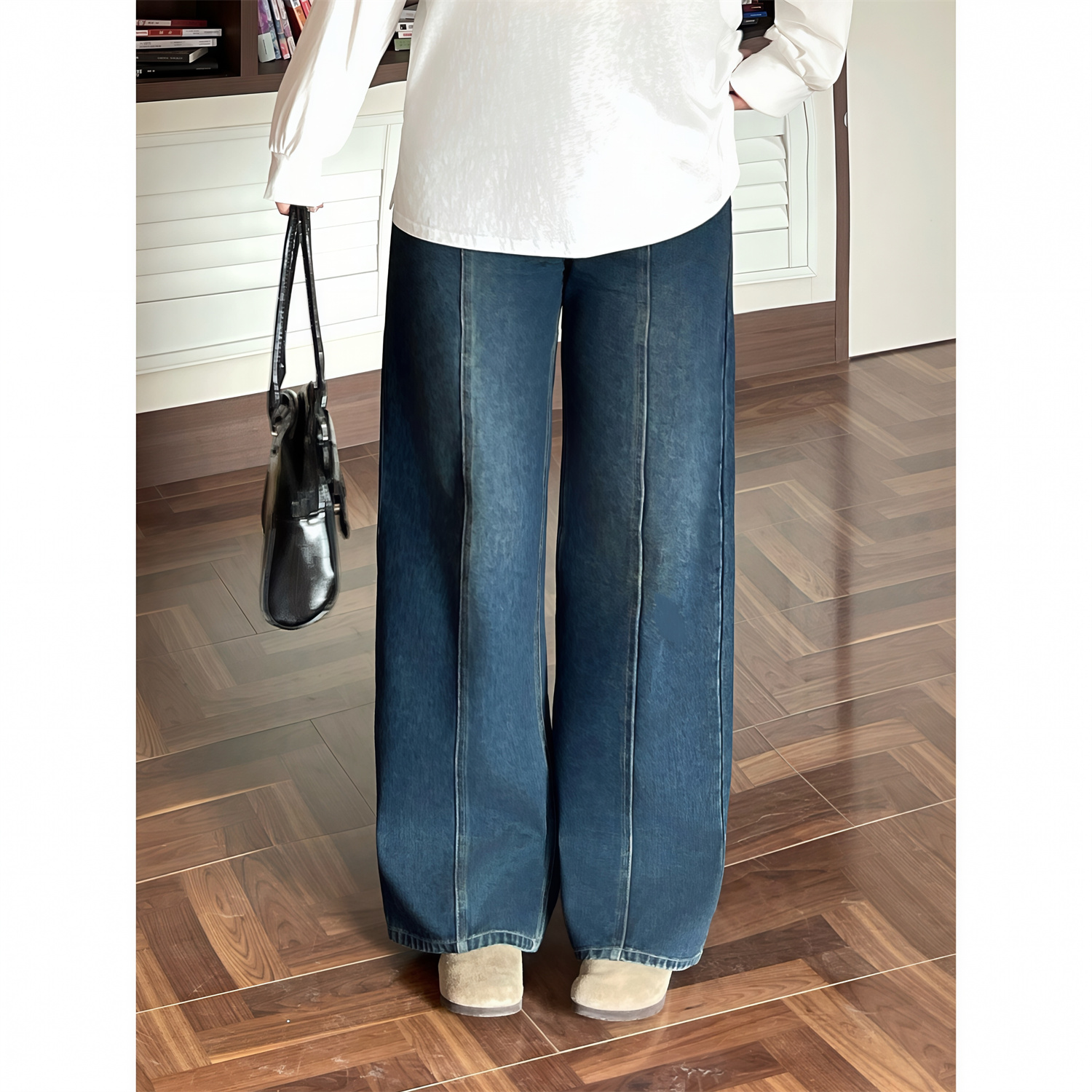 直筒阔腿牛仔裤高腰时尚显瘦秋冬