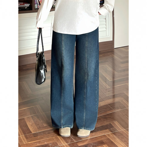 直筒阔腿牛仔裤高腰时尚显瘦秋冬