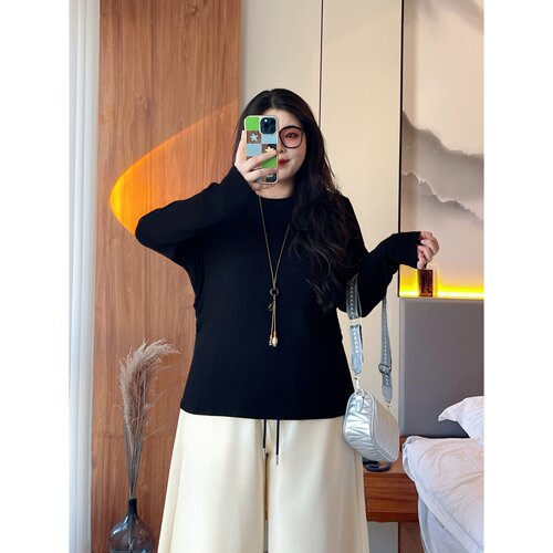 梵朵大码女装初春韩版纯色长袖打底衫胖MM休闲内搭高级上衣16963Y