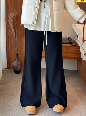 梵朵大码女装13780秋冬新款高腰抽绳宽松微喇长裤通勤加绒休闲裤
