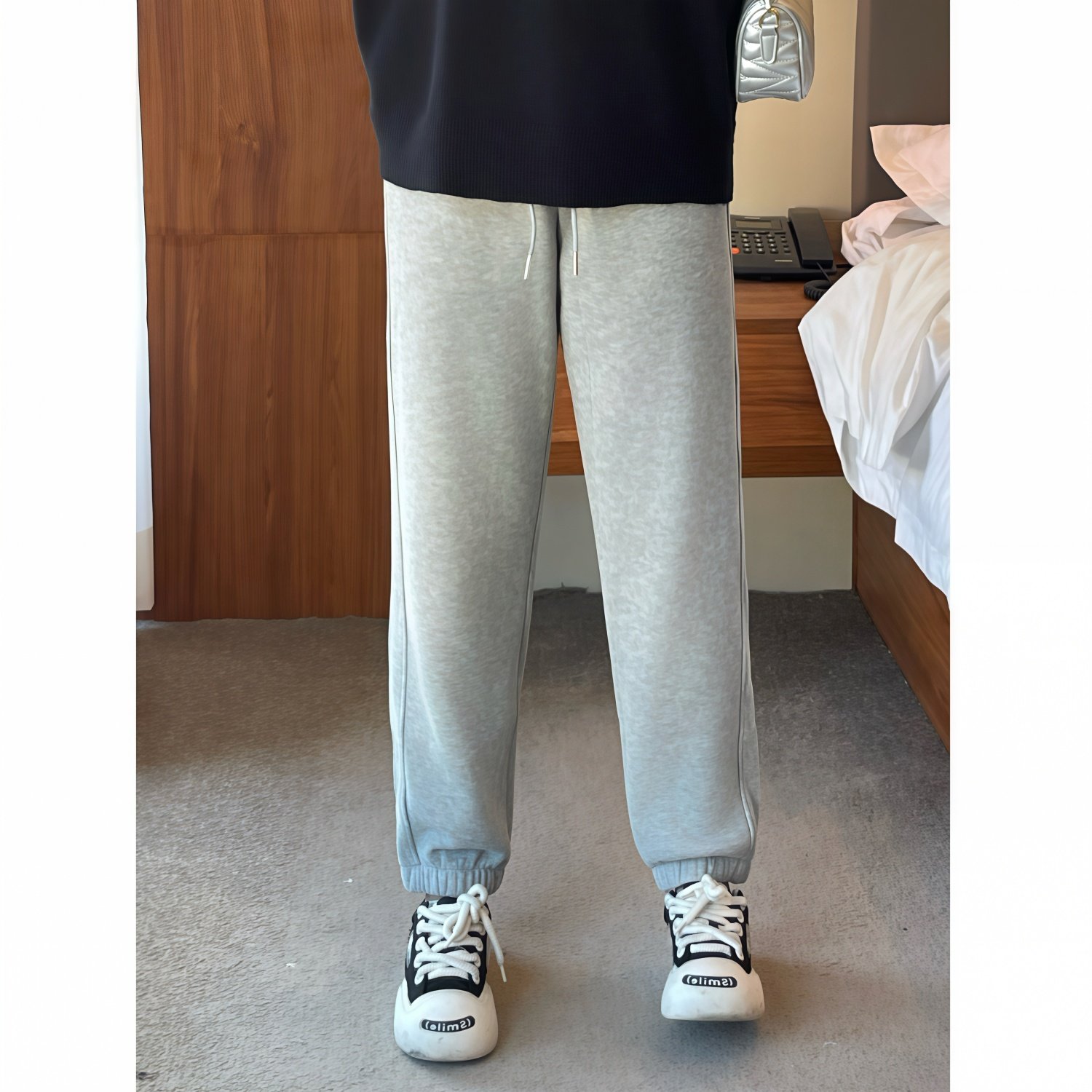花契大码裤子3132初冬新款加绒运动长裤高腰宽松休闲哈伦束脚卫裤