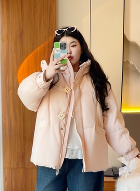 梵朵大码女装13456冬季新款保暖连帽棉衣宽松显瘦遮肉棉服外套潮