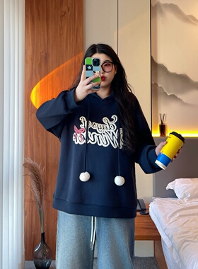 梵朵大码女装16771秋冬时尚百搭宽松个性加绒卫衣松弛感减龄上衣