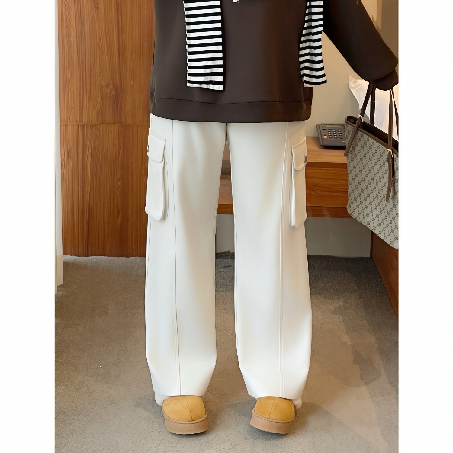 梵朵大码女装16607秋冬韩版时髦百搭加绒工装裤高级感休闲阔腿裤