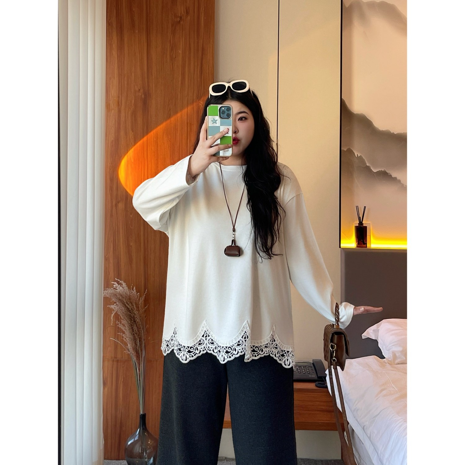 梵朵大码女装16779秋冬洋气圆领松弛感打底衫宽松休闲长袖T恤花边,女装/女士精品,大码内搭,淘宝优惠券,粉丝福利购,淘宝优惠卷