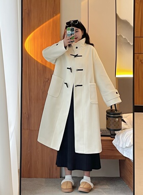 梵朵大码女装15612冬季新款气质立领双面呢大衣牛角扣毛呢外套