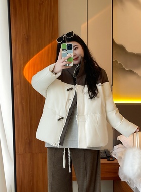 梵朵大码女装12543冬季韩版撞色短款棉服宽松时尚洋气棉衣外套潮