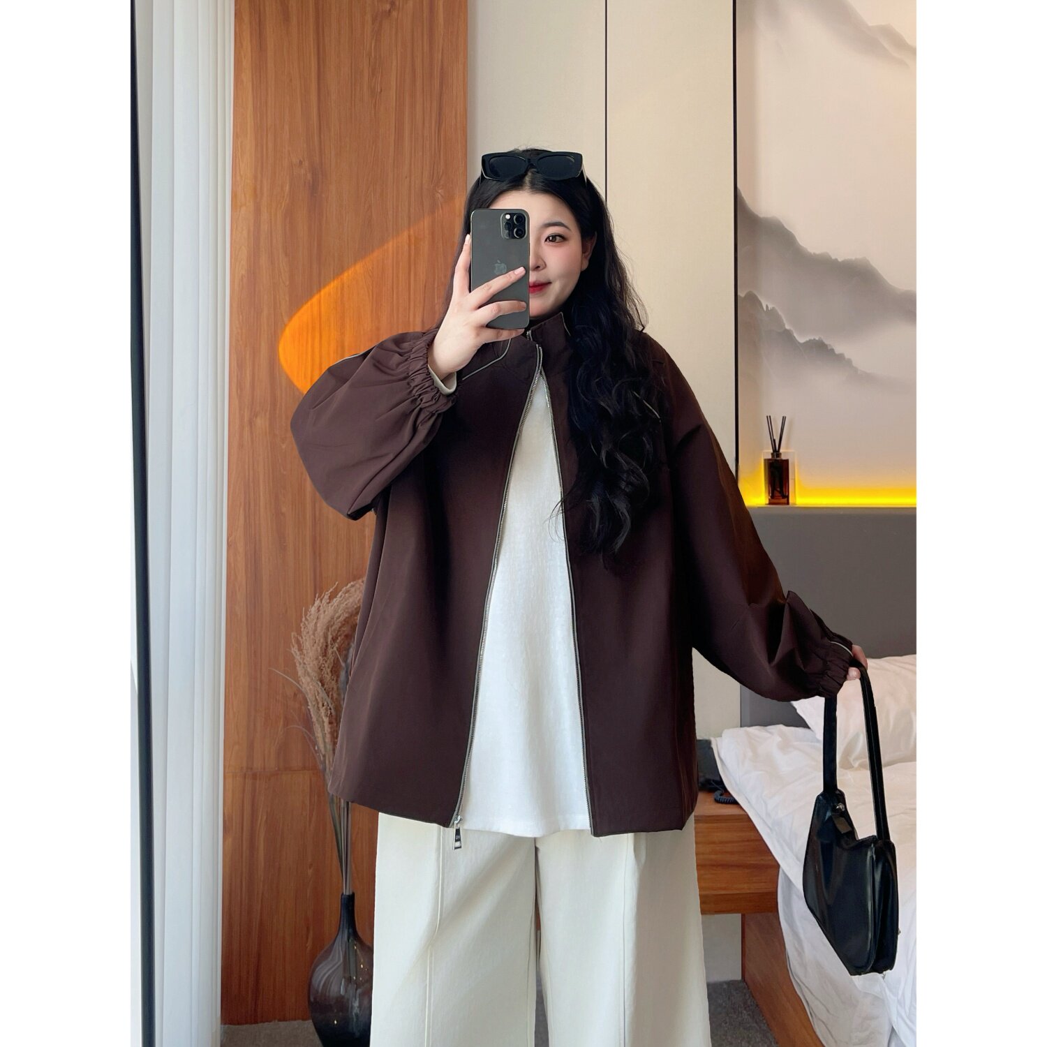 梵朵大码女装初春新款胖MM拉链显瘦遮肉外套时髦运动上衣潮15877Y