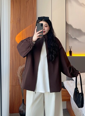 梵朵大码女装15877初春新款胖MM拉链显瘦遮肉外套时髦运动上衣潮