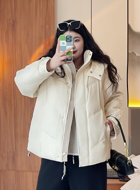 梵朵大码女装12434冬季新款韩版学院风连帽羽绒服短款加厚外套