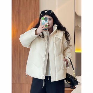 女装 学院风连帽羽绒服短款 12434冬季 韩版 加厚外套 新款 梵朵大码
