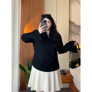 T恤小众上衣16860Y 初春不臃肿百搭减龄收腰设计长袖 梵朵大码 女装