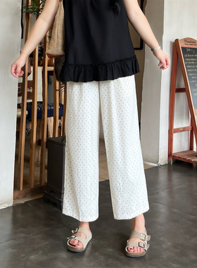 花契大码裤装15336波点休闲裤女夏胖mm新款宽松九分高腰阔腿裤