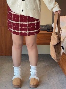 梵朵大码女装13880秋冬高腰设计感A字包臀短裙显瘦洋气通勤半身裙