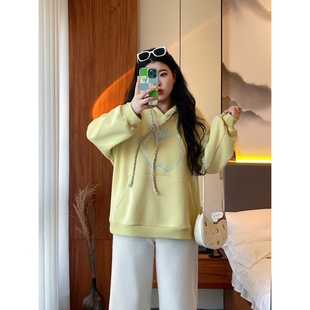 印花连帽减龄上衣休闲百搭加绒卫衣潮 30026秋冬韩版 梵朵大码 女装