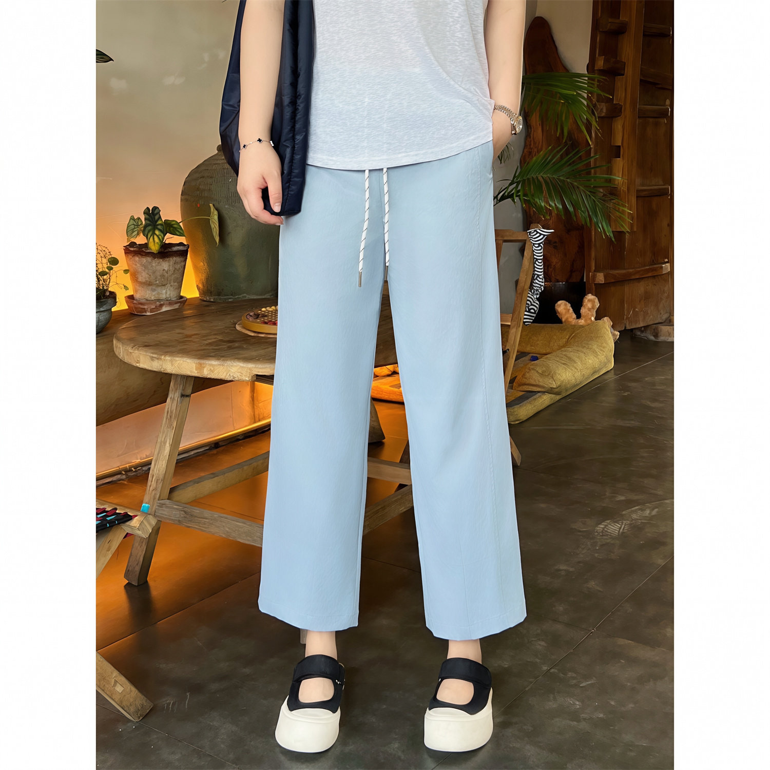 花契大码裤装15067新款休闲九分裤抽绳直筒裤阔腿萝卜裤胖mm夏季,女装/女士精品,大码裤装,淘宝优惠券,粉丝福利购,淘宝优惠卷