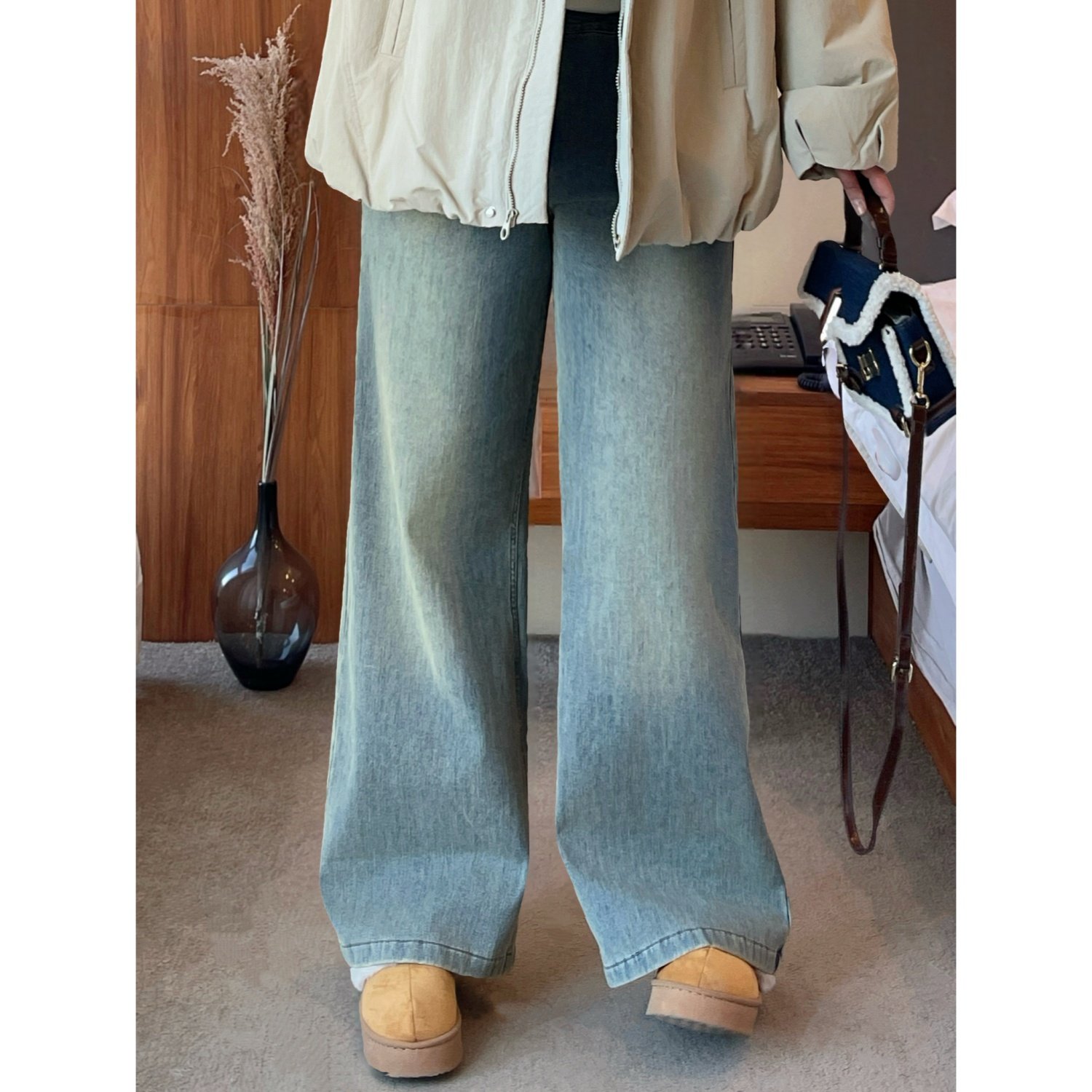 梵朵大码女装4385秋冬复古遮肉胖MM宽松加绒牛仔裤梨形身材阔腿裤,女装/女士精品,大码裤装,淘宝优惠券,粉丝福利购,淘宝优惠卷