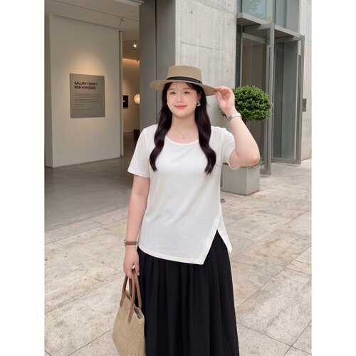 梵朵大码女装夏季百搭减龄高级T恤遮肉梨型身材短袖上衣17543R
