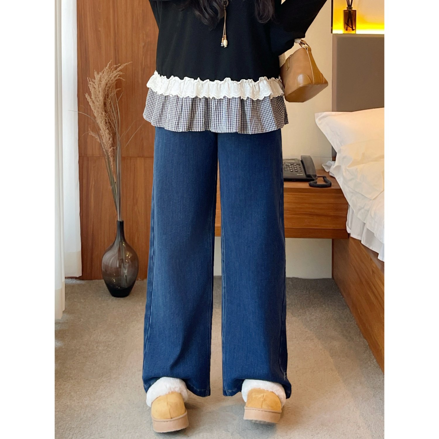 梵朵大码女装16441秋冬高腰阔腿长短牛仔裤加绒显瘦宽松直筒裤潮,女装/女士精品,大码裤装,淘宝优惠券,粉丝福利购,淘宝优惠卷