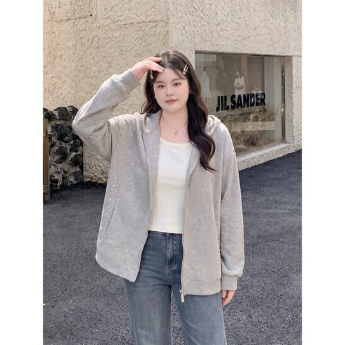 梵朵大码女装秋季洋气时髦新款连帽设计卫衣外套休闲上衣4436R