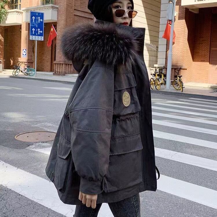 派克服女2022新款年轻獭兔毛内胆可拆卸貉子毛大毛领皮草外套女潮